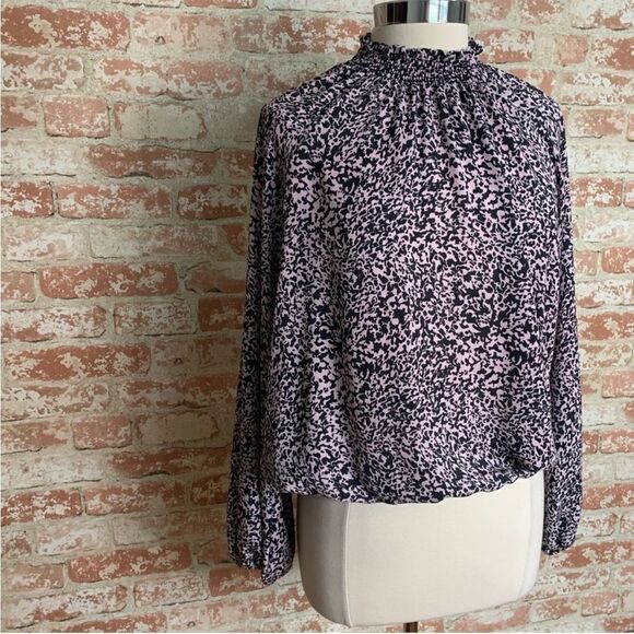 Allison Joy Evereve Mock Neck Blouse Pink Gray Size xs Long Sleeve - Picture 5 of 14
